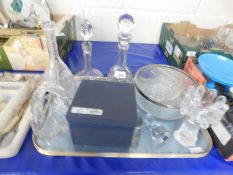 TRAY MIXED GLASS WARES, DECANTERS ETC