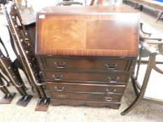 REPRO MAHOGANY DROP FRONTED BUREAU WITH FOUR FULL WIDTH DRAWERS RAISED ON BRACKET FEET