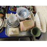 TRAY OF ASSORTED SILVAC LOG FORMED PLANTER, LURPAK BUTTER DISH, TOAST RACK ETC