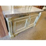 METAL TOPPED MIRRORED SIDEBOARD FITTED WITH TWO CUPBOARD DOORS