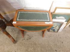 REPRODUCTION SMALL PROPORTIONED YEW WOOD DROP LEAF TABLE WITH LEATHER INSERT