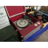 SOBELL GREY AND RED REXINE RECORD PLAYER