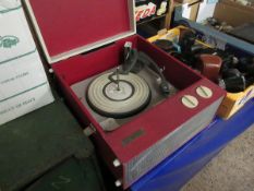 SOBELL GREY AND RED REXINE RECORD PLAYER