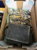 BOX CONTAINING A QUANTITY OF SILVER PLATED FLATWARES ETC