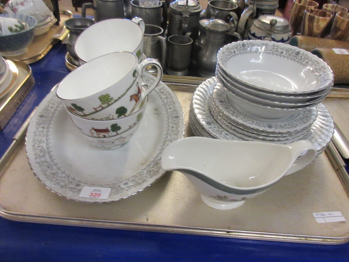 TRAY OF CHINESE SILVER RIMMED PART DINNER WARES