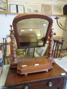 VICTORIAN MAHOGANY DRESSING TABLE MIRROR WITH BOBBIN TURNED SUPPORTS AND LIFT UP COMPARTMENT