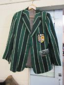 GREEN TWO-TONE BLAZER OF 1957 CITY OF LEEDS TEACHER TRAINING COLLEGE TOGETHER WITH TWO SILKS IN