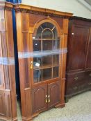 GOOD QUALITY MAHOGANY LARGE FLOOR STANDING CORNER CUPBOARD WITH ASTRAGAL GLAZED DOOR OVER TWO