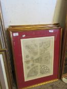 FOUR GILT FRAMED BOOK PLATES OF ARCHITECTURAL WINDOWS AND CEILING BOSSES