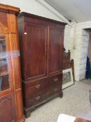 GEORGIAN MAHOGANY LINEN PRESS WITH TWO DOORS (LACKING SLIDES) UNDER TWO OVER SINGLE FULL WIDTH