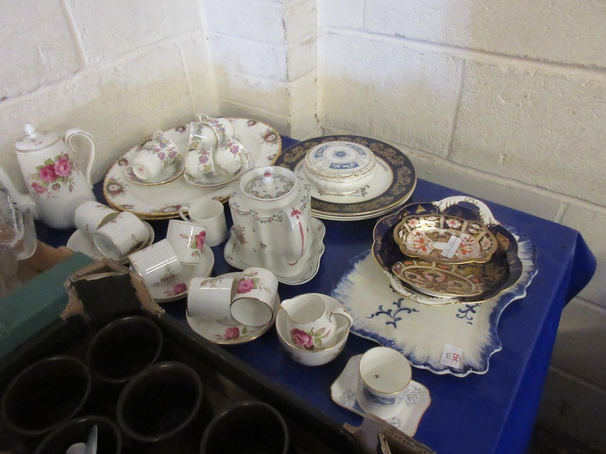MIXED LOT OF 19TH CENTURY TEA POT AND STAND, COALPORT MAYTIME CUPS AND SAUCERS, CROWN