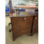 REPRODUCTION MAHOGANY SMALL BACHELOR'S CHEST OF TWO OVER THREE FULL WIDTH DRAWERS WITH CAST HANDLES
