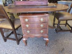 REPRODUCTION WALNUT THREE FULL WIDTH DRAWER CHEST ON STAND RAISED ON PAD FEET