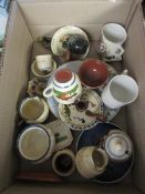 BOX CONTAINING MIXED TORQUAY WARES, JUGS, SUGAR BOWL ETC