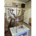 GOOD QUALITY TWISTED METAL FIVE BRANCH CANDLE STAND TOGETHER WITH A FURTHER SMALL FOUR BRANCH CANDLE