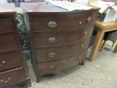 19TH CENTURY MAHOGANY BOW FRONTED FOUR FULL WIDTH DRAWER CHEST ON SPLAYED BRACKET FEET