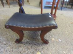 MAHOGANY LEATHERETTE UPHOLSTERED STOOL WITH SHAPED LEGS