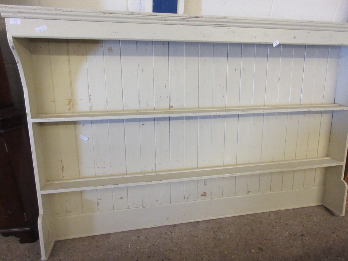GOOD QUALITY WHITE PAINTED DRESSER BACK WITH TWO FIXED SHELVES AND PANELLED BACK