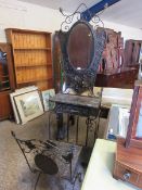 GOOD QUALITY PRESSED METAL WORK VANITY STAND WITH MIRRORED BACK AND SINGLE DRAWER WITH OPEN SHELF,