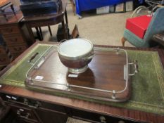 OAK AND SILVER PLATED GALLERIED TWO-HANDLED TRAY TOGETHER WITH A FURTHER SIMILAR PLANTER (2)