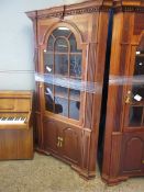 GOOD QUALITY MAHOGANY LARGE FLOOR STANDING CORNER CUPBOARD WITH ASTRAGAL GLAZED DOOR OVER TWO