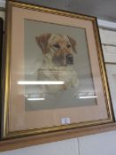 FRAMED PICTURE OF A GOLDEN LABRADOR ENTITLED "TOLLY" BY MARY BROWN