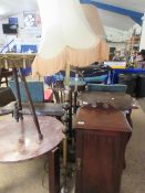 1970'S TEAK AND BRASS COLUMN STANDARD LAMP AND SHADE (2)