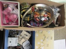 TWO BOXES OF MIXED SILVER PLATED JEWELLERY ETC