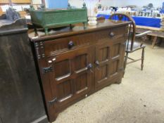 GOOD QUALITY OAK FRAMED SIDEBOARD WITH TWO DRAWERS WITH TWO PANELLED CUPBOARD DOORS WITH KNOB