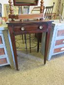 GEORGIAN MAHOGANY SINGLE DRAWER SIDE TABLE ON TAPERING SQUARE LEGS RAISED ON CASTERS