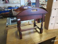 MODERN OAK FORMED TRAY TOP TABLE WITH FOUR DROP SIDES AND TURNED SUPPORTS