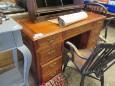 CHINESE HARDWOOD TWIN PEDESTAL DESK WITH BRASS SWAN NECK HANDLES