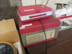 FIDELITY RED PLASTIC CASED RECORD PLAYER TOGETHER WITH A DANSETTE RECORD PLAYER (2)