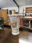 GOOD QUALITY FRENCH PORCELAIN VASE (LACKING LID) WITH PAINTED FIGURE OF A MAIDEN