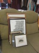 GROUP OF MIXED PRINTS, PICTURES, WATERCOLOUR OF STREET VIEWS ETC