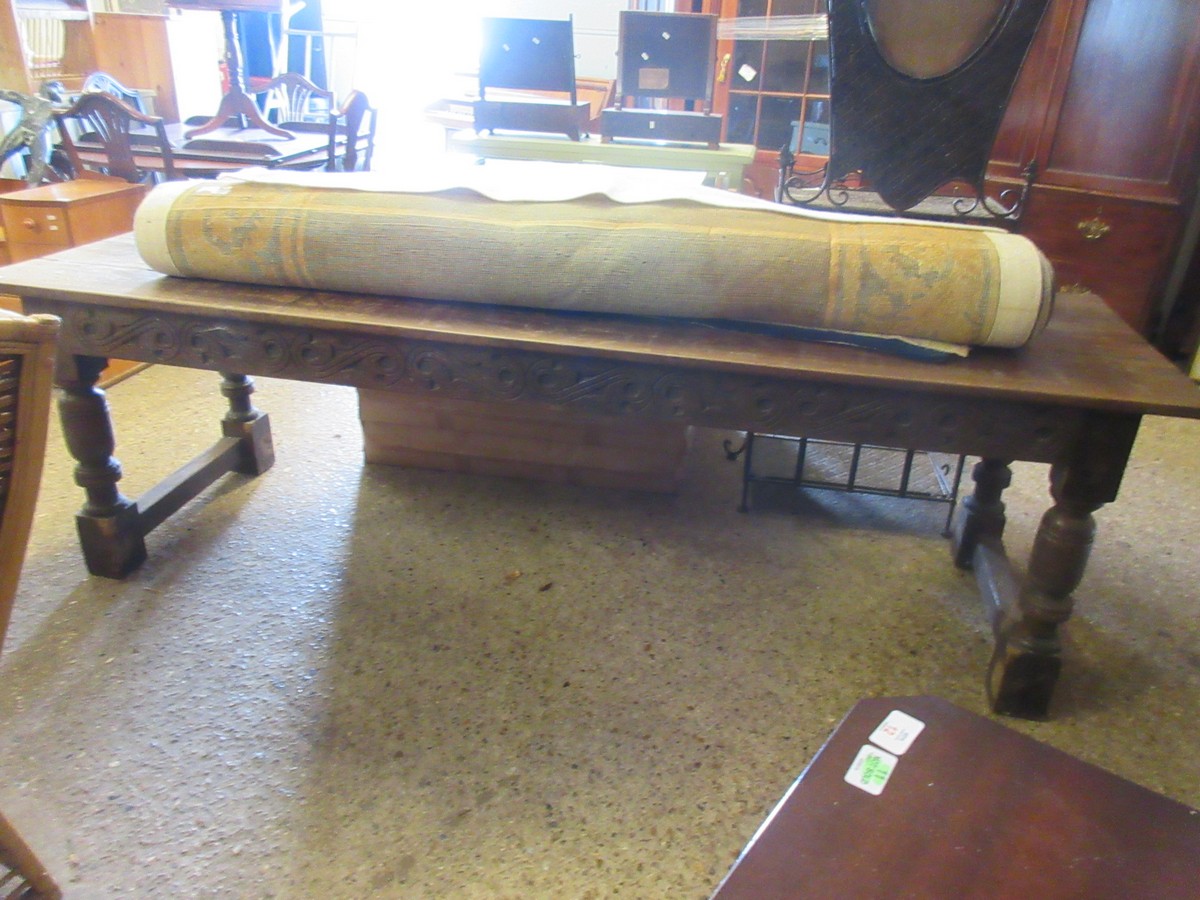 LATE 17TH CENTURY (MADE FROM PERIOD TIMBERS) OAK FRAMED REFECTORY TABLE WITH THREE PLANK TOP AND