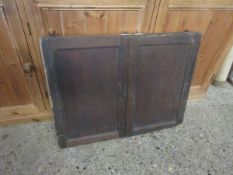 OAK FRAMED NARROW WALL HANGING CABINET WITH TWO PANELLED DOORS