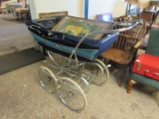 VINTAGE SILVER CROSS PRAM WITH CHROMIUM MOUNTS ETC, 110CM LONG