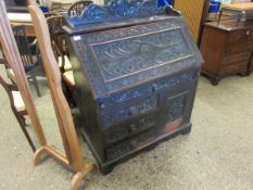 VICTORIAN GOTHIC HEAVILY CARVED BUREAU WITH DROP FRONT WITH FOUR DRAWERS WITH SINGLE PANELLED