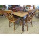 VICTORIAN PLANK TOP PINE KITCHEN TABLE ON TURNED LEGS