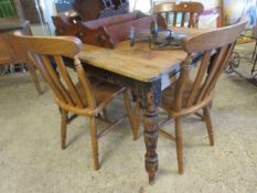 VICTORIAN PLANK TOP PINE KITCHEN TABLE ON TURNED LEGS