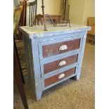 PAIR OF PINE FRAMED GREY PAINTED BEDSIDE TABLES WITH FAUX LEATHER FRONTS