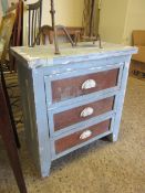 PAIR OF PINE FRAMED GREY PAINTED BEDSIDE TABLES WITH FAUX LEATHER FRONTS