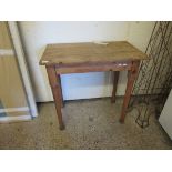 19TH CENTURY PINE FRAMED SIDE TABLE WITH PLANK TOP AND TURNED LEGS