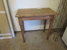 19TH CENTURY PINE FRAMED SIDE TABLE WITH PLANK TOP AND TURNED LEGS
