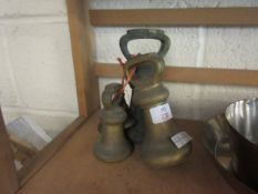 SIX BRASS BELL WEIGHTS