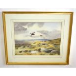 AR Robert W Milliken (1920-2014), Grouse in Flight over Moorland, watercolour, signed lower right,