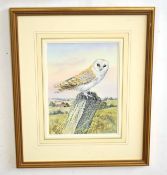 AR Trevor Parkin (Born1935), Barn Owl on a Post, watercolour, signed lower right, 29 x 21cm