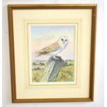 AR Trevor Parkin (Born1935), Barn Owl on a Post, watercolour, signed lower right, 29 x 21cm