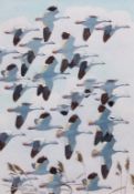 AR Sir Peter Markham Scott, CH, CBE (1909-1989), Geese in flight, pen, ink and watercolour, signed